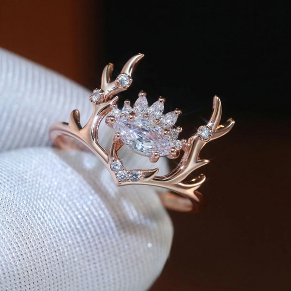 🎀Rose Gold Natural Crystals Elk Antlers Ring - Picture 5 of 8
